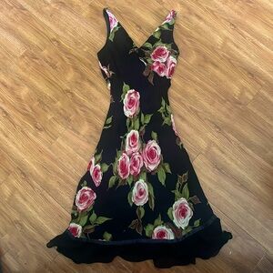 Black dress with rose pattern